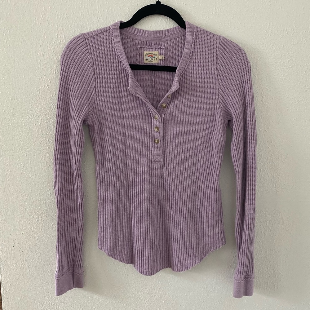 Faherty Legend Apres Lavender Pima Cotton Long Sleeve Waffle Henley Top Small - Picture 2 of 7